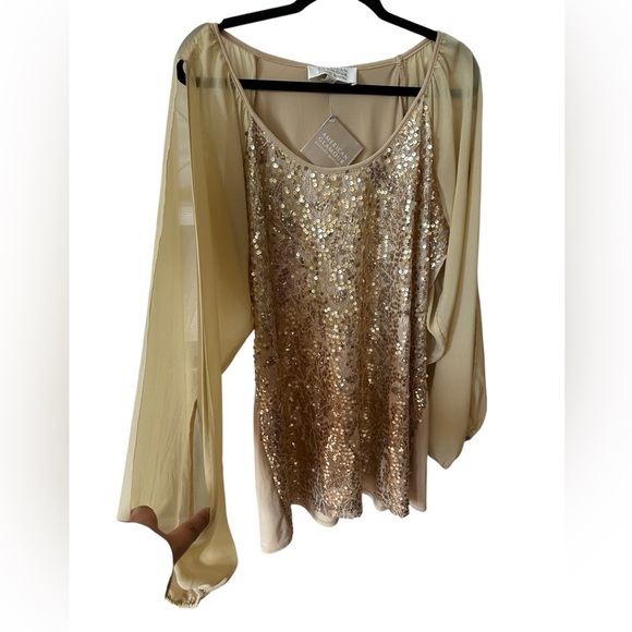 American Glamour by badgley Mishka Gold Sequin Blouse size 2X - Picture 6 of 8